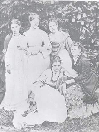 The first women students to be admitted to lectures at the University of Cambridge, photographed at Hitchin, (1869; The British Library)